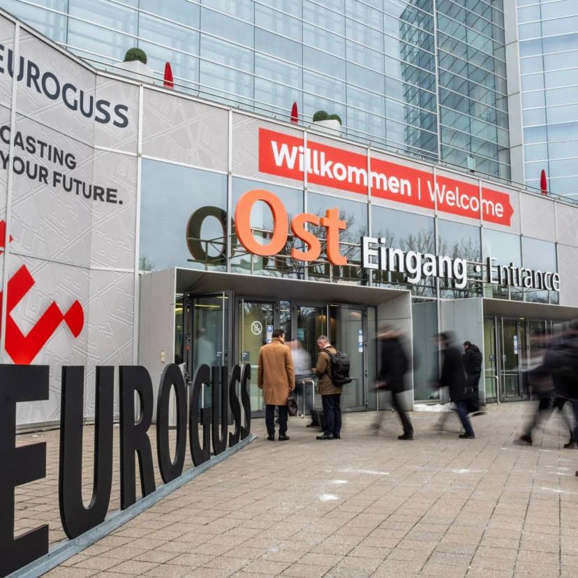 European exhibition center entrance with international welcome signage